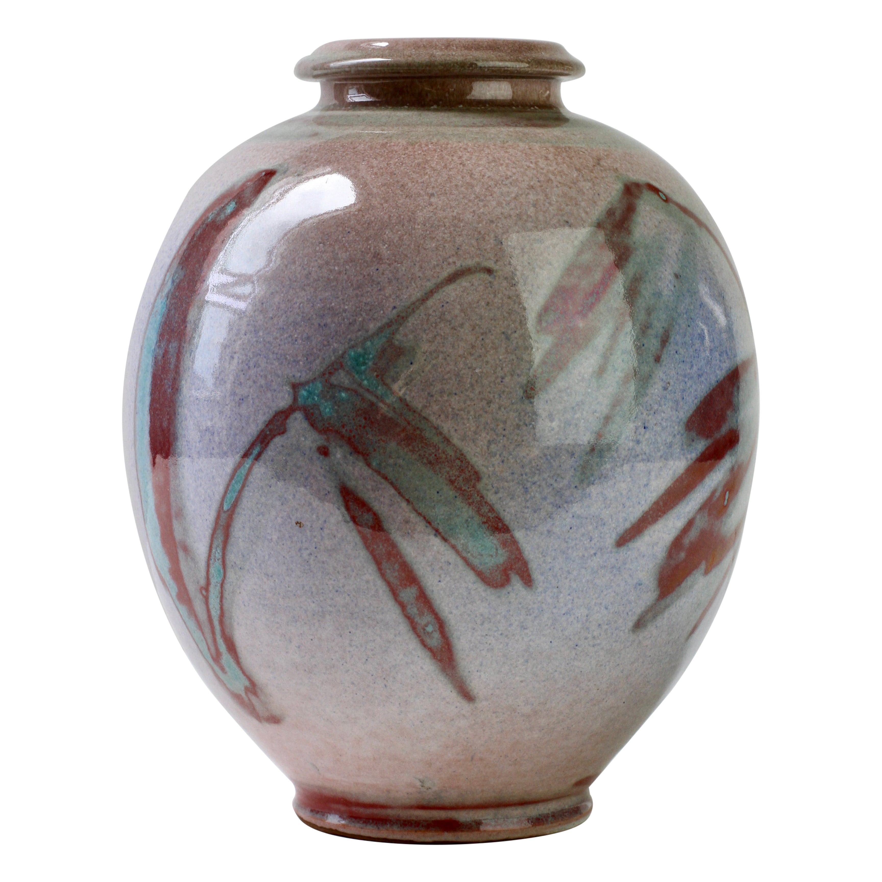 Jarrón esmaltado azul grisáceo de Studio Pottery alemán de Georg Döppmann, 1981 en venta