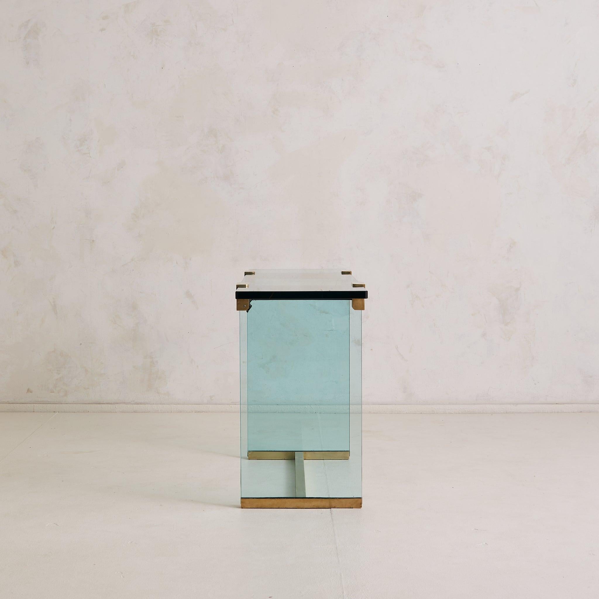 German 'T30' Glass + Gilt Brass Console Table by Peter Ghyczy, 1970s (Moderne) im Angebot