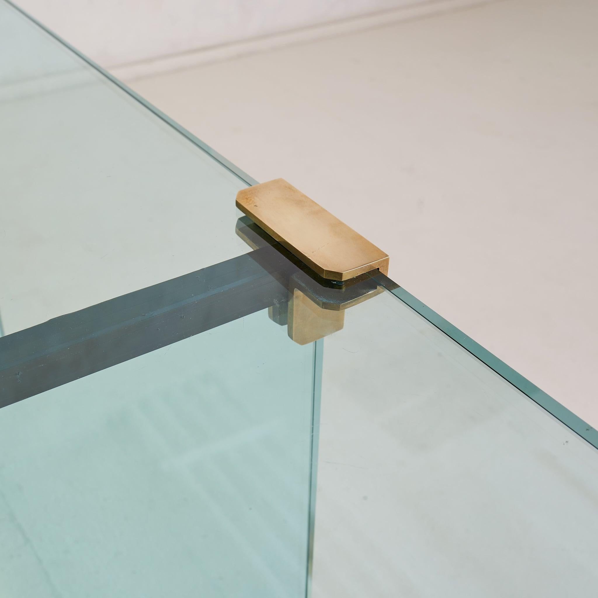 German 'T30' Glass + Gilt Brass Console Table by Peter Ghyczy, 1970s (Messing) im Angebot