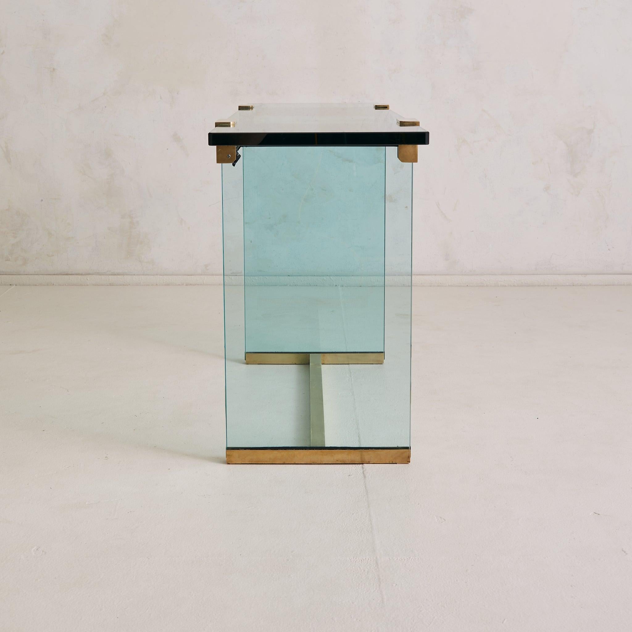 German 'T30' Glass + Gilt Brass Console Table by Peter Ghyczy, 1970s im Angebot 2