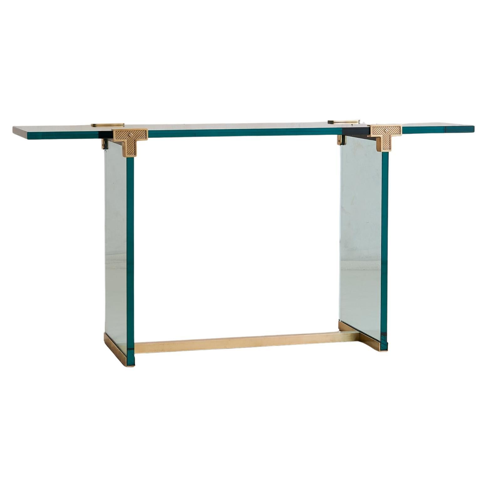 German 
T30
 Glass + Gilt Brass Console Table by Peter Ghyczy, 1970s im Angebot