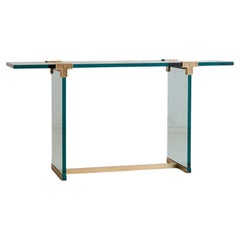 German 'T30' Glass + Gilt Brass Console Table by Peter Ghyczy, 1970s