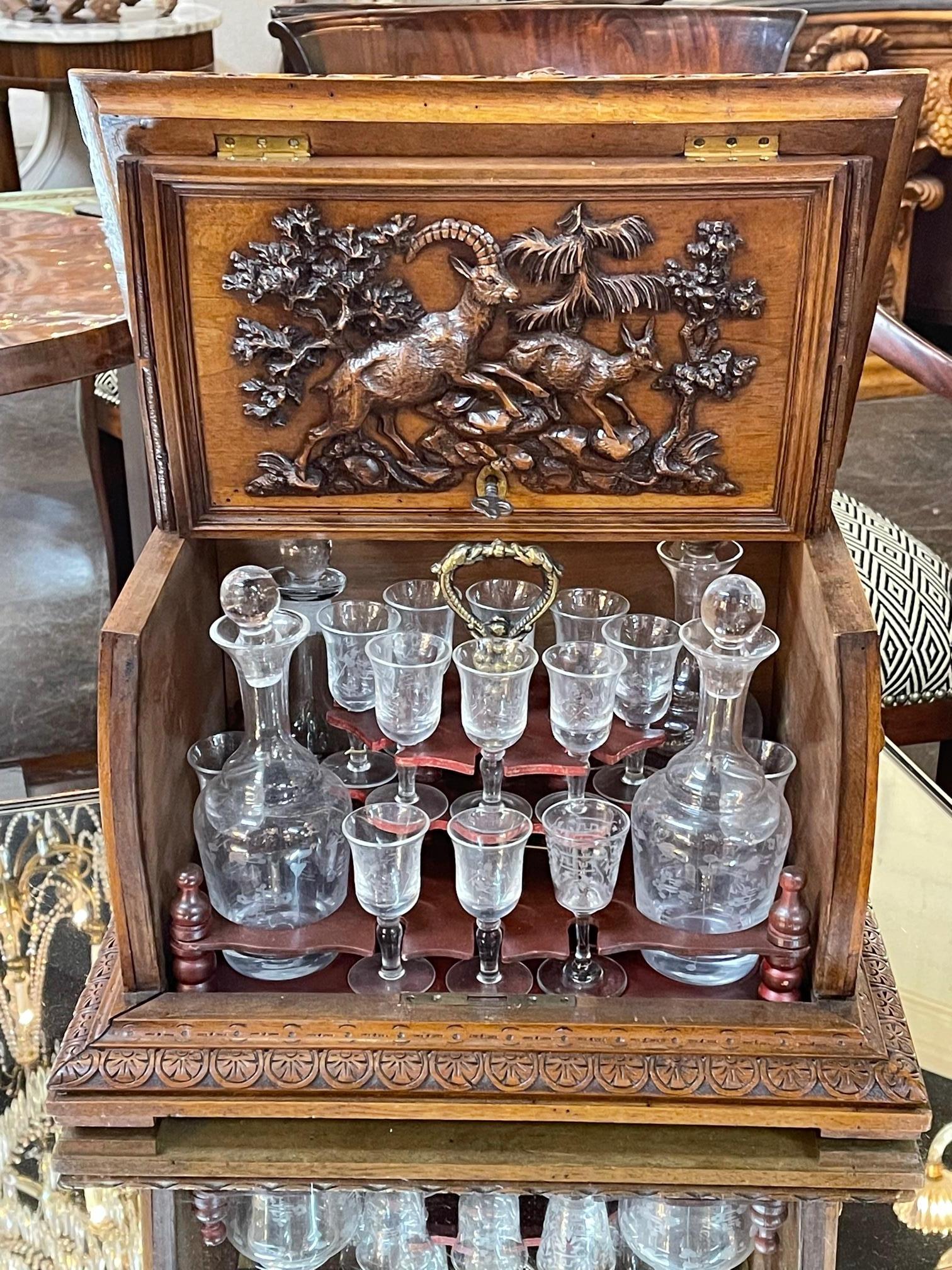 Hand-Carved German Black Forest Tantalus Set