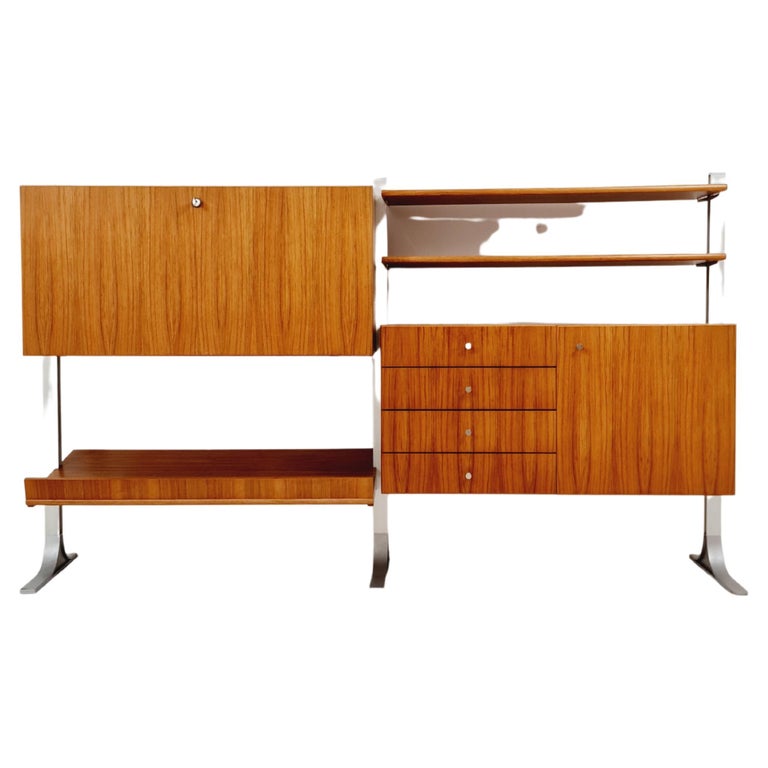 German Teak and Chrome Free Standing Bookcase from Image Wand System