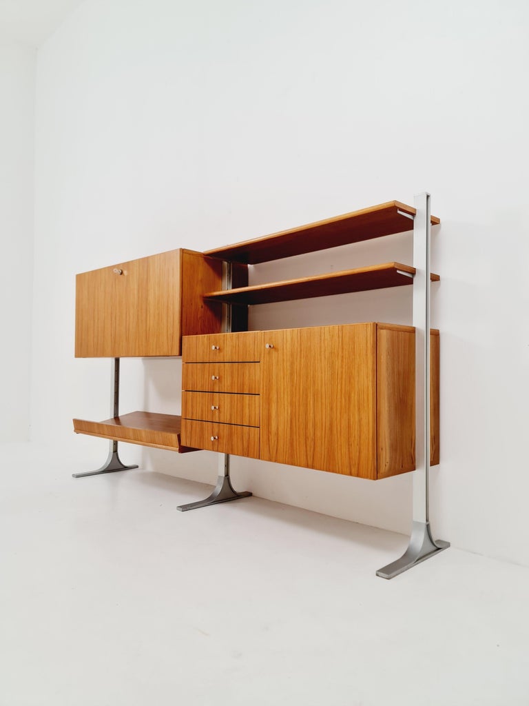 German Teak and Chrome Free Standing Bookcase from Image Wand System