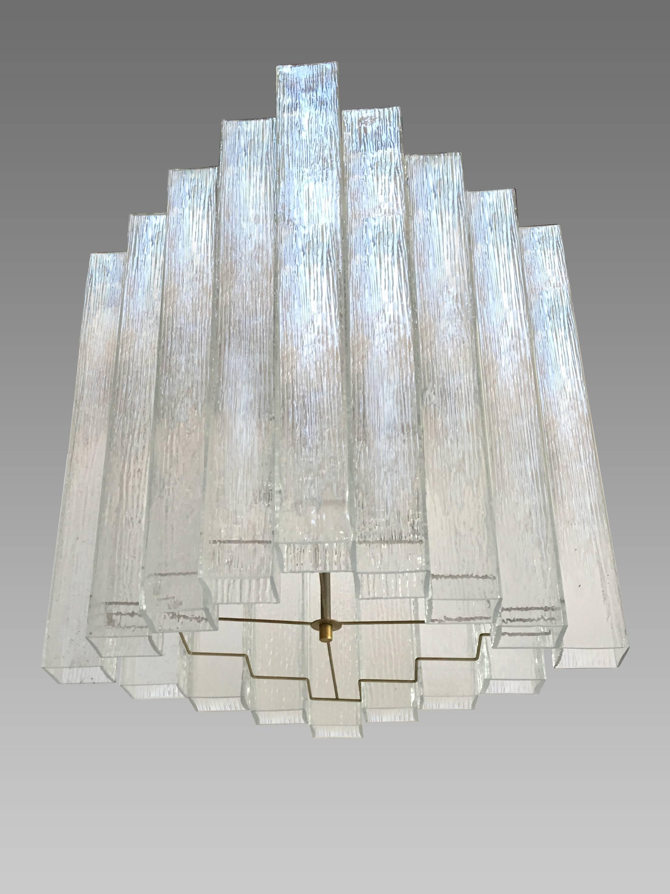 German Textural Glass Chandelier by Doria In Excellent Condition For Sale In New York, NY
