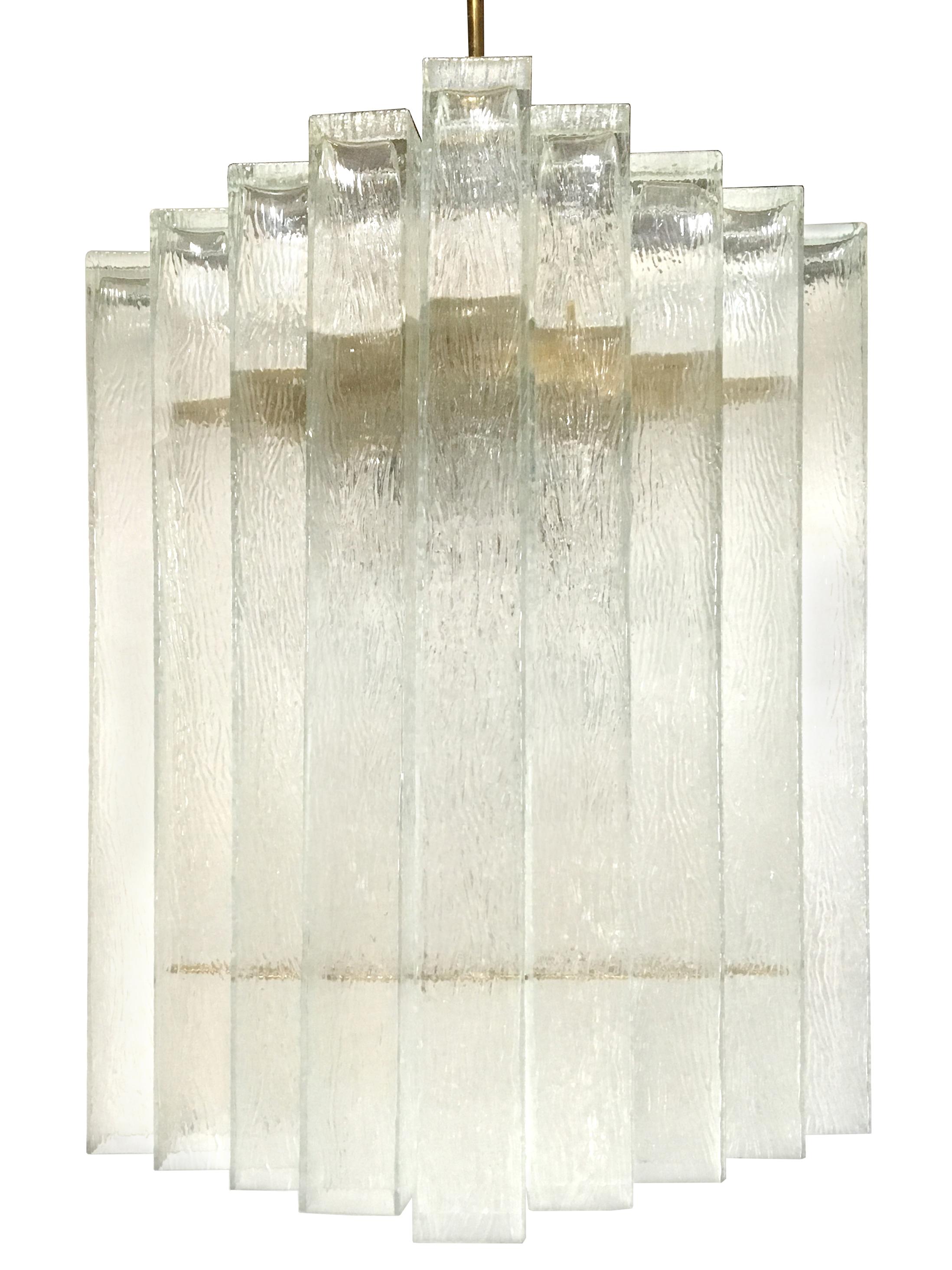 20th Century German Textural Glass Chandelier by Doria For Sale