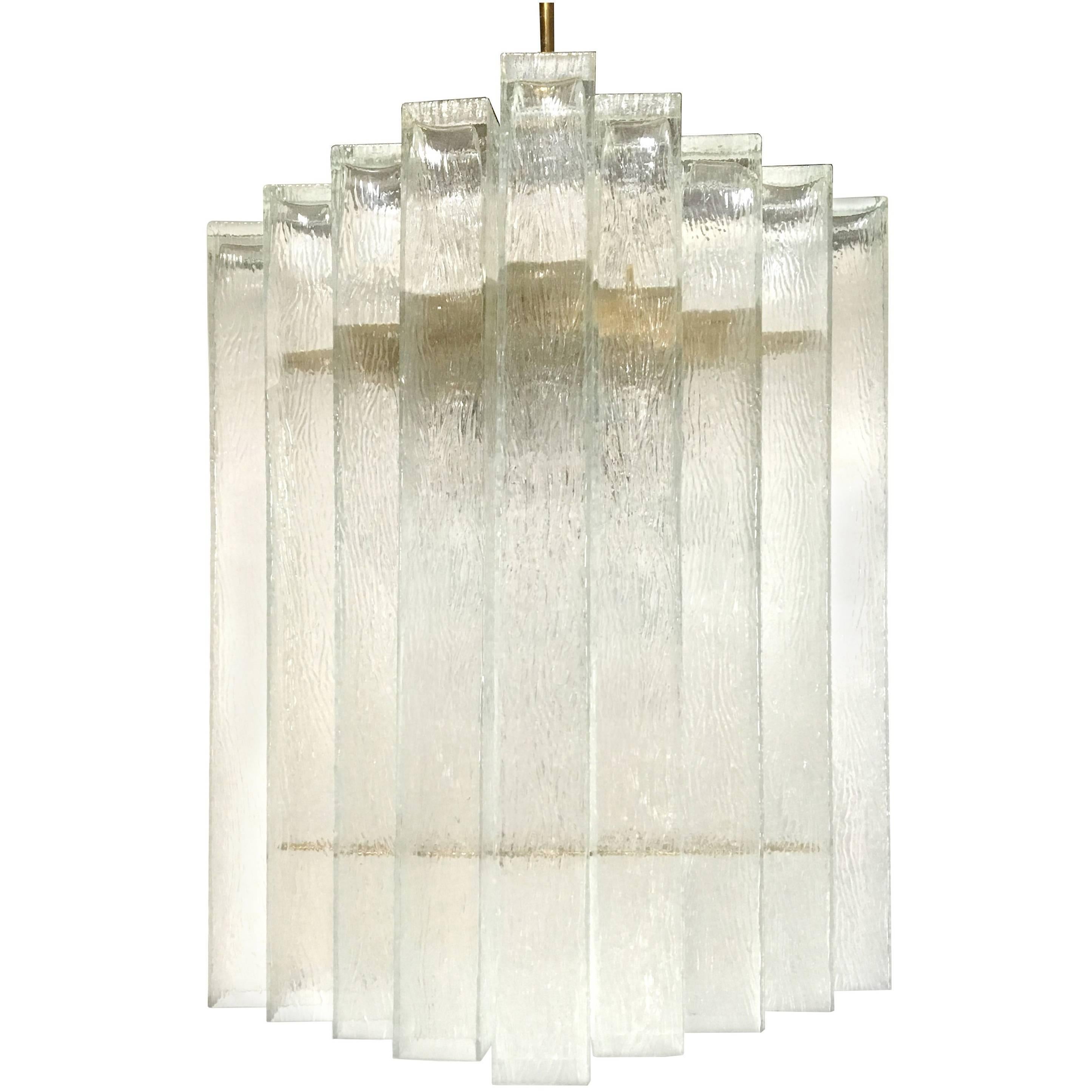 German Textural Glass Chandelier by Doria For Sale