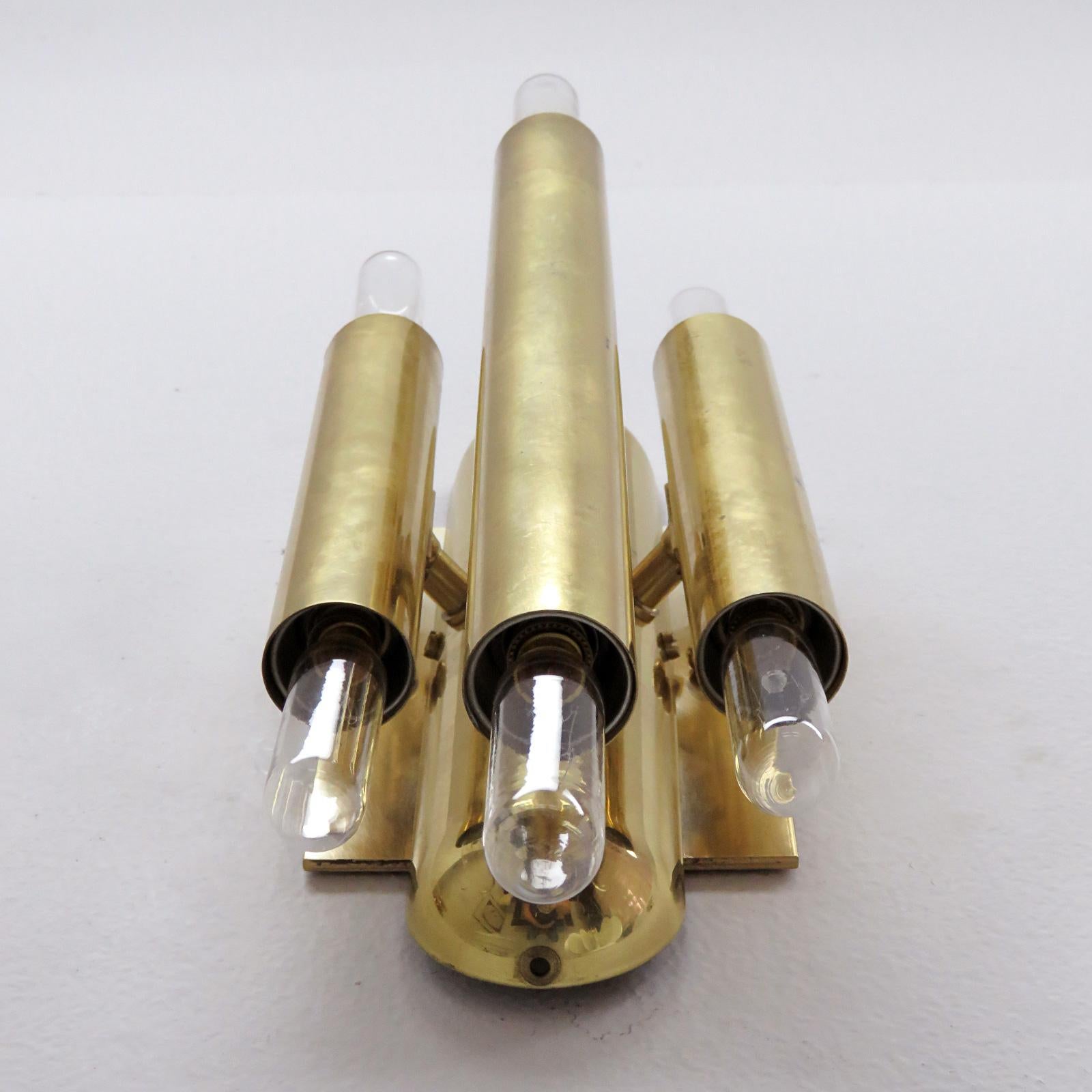 Brass German Three-Arm Double Candle Wall Lights