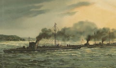 German Torpedo Boat Division at Sea – 1903 Chromolithograph by Hugo Graf
