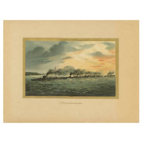 German Torpedo Boat Division at Sea – 1903 Chromolithograph by Hugo Graf