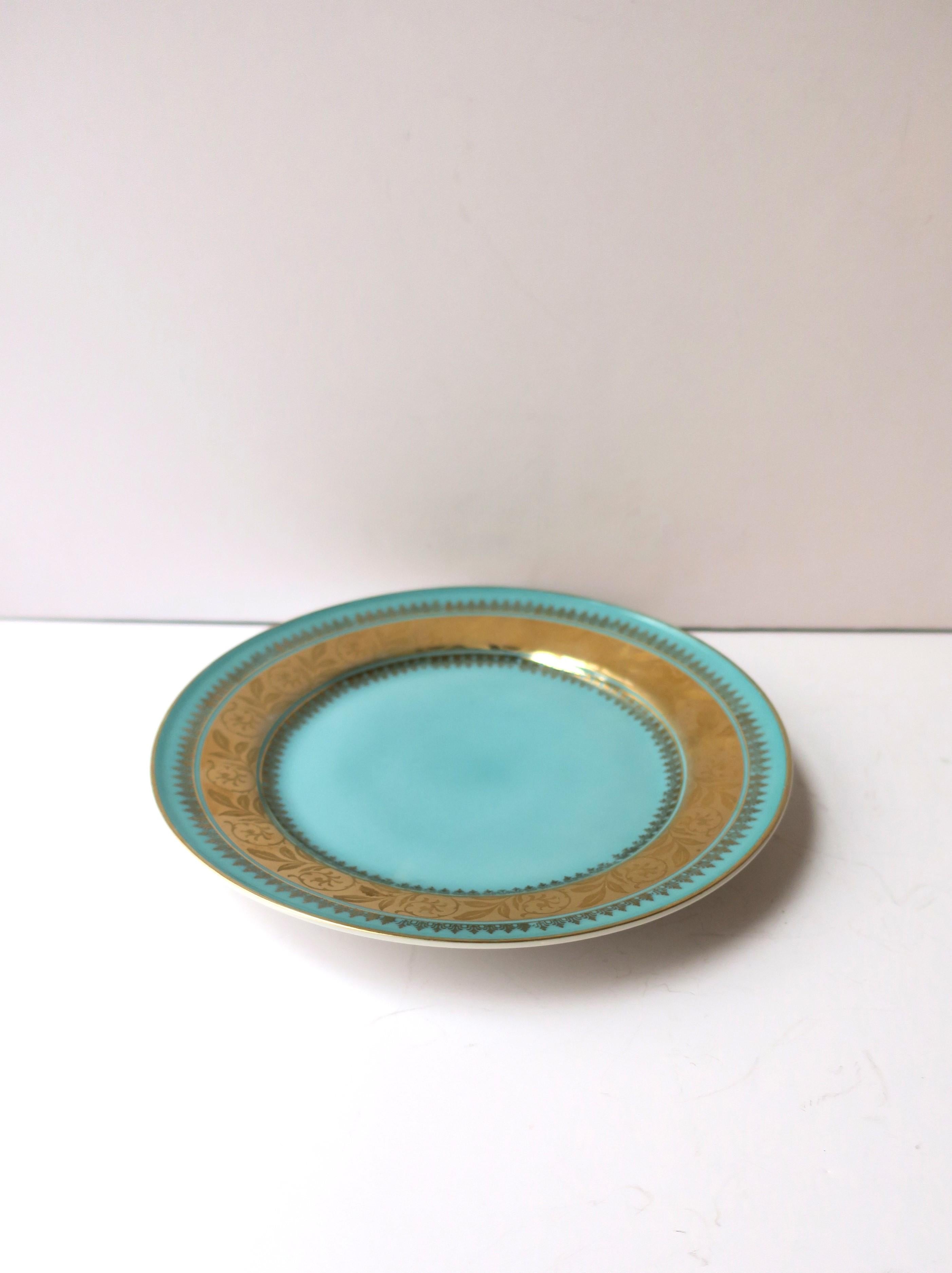 Glazed German Turquoise Blue and Gold Porcelain Plate