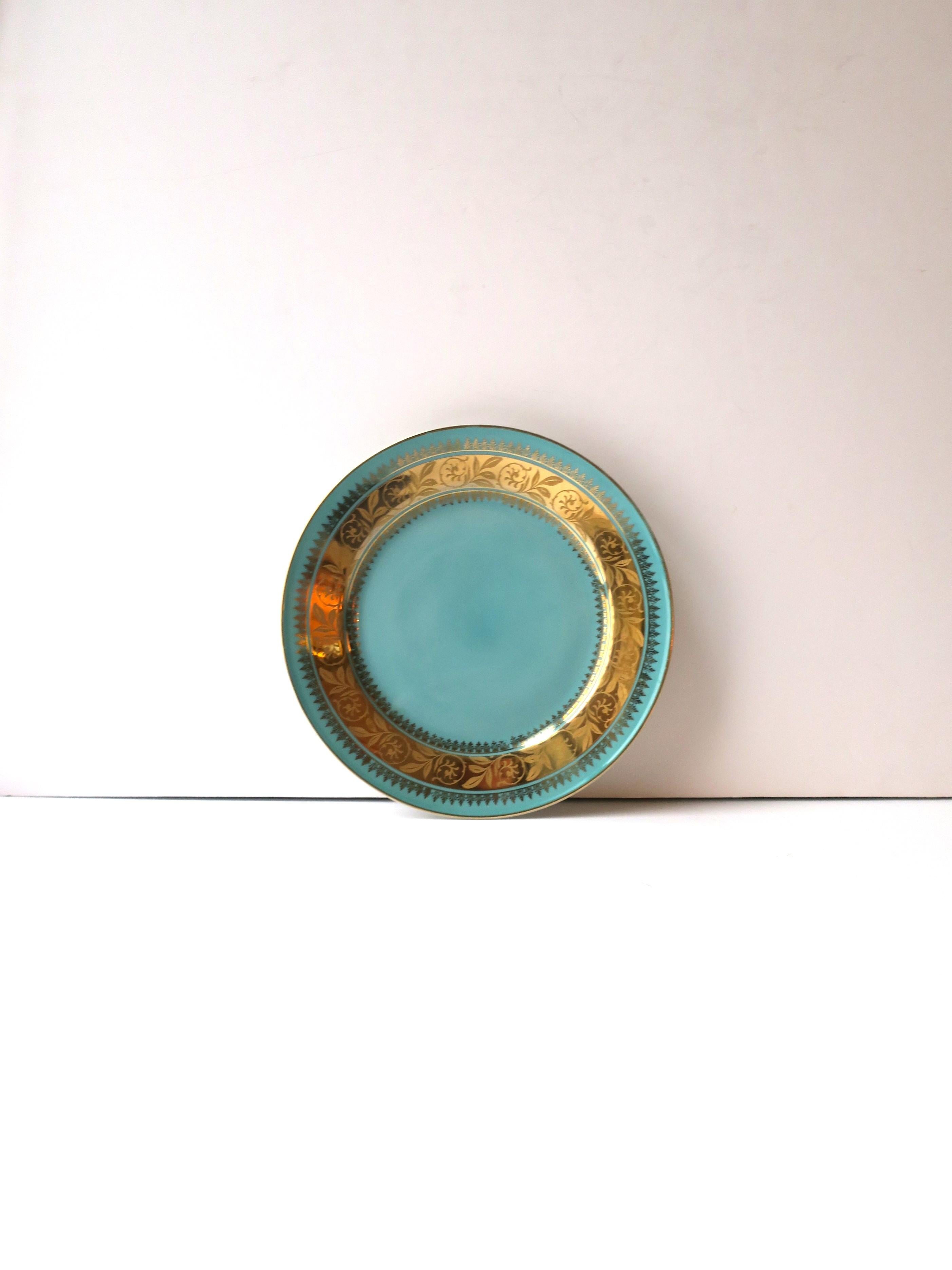 German Turquoise Blue and Gold Porcelain Plate In Good Condition In New York, NY