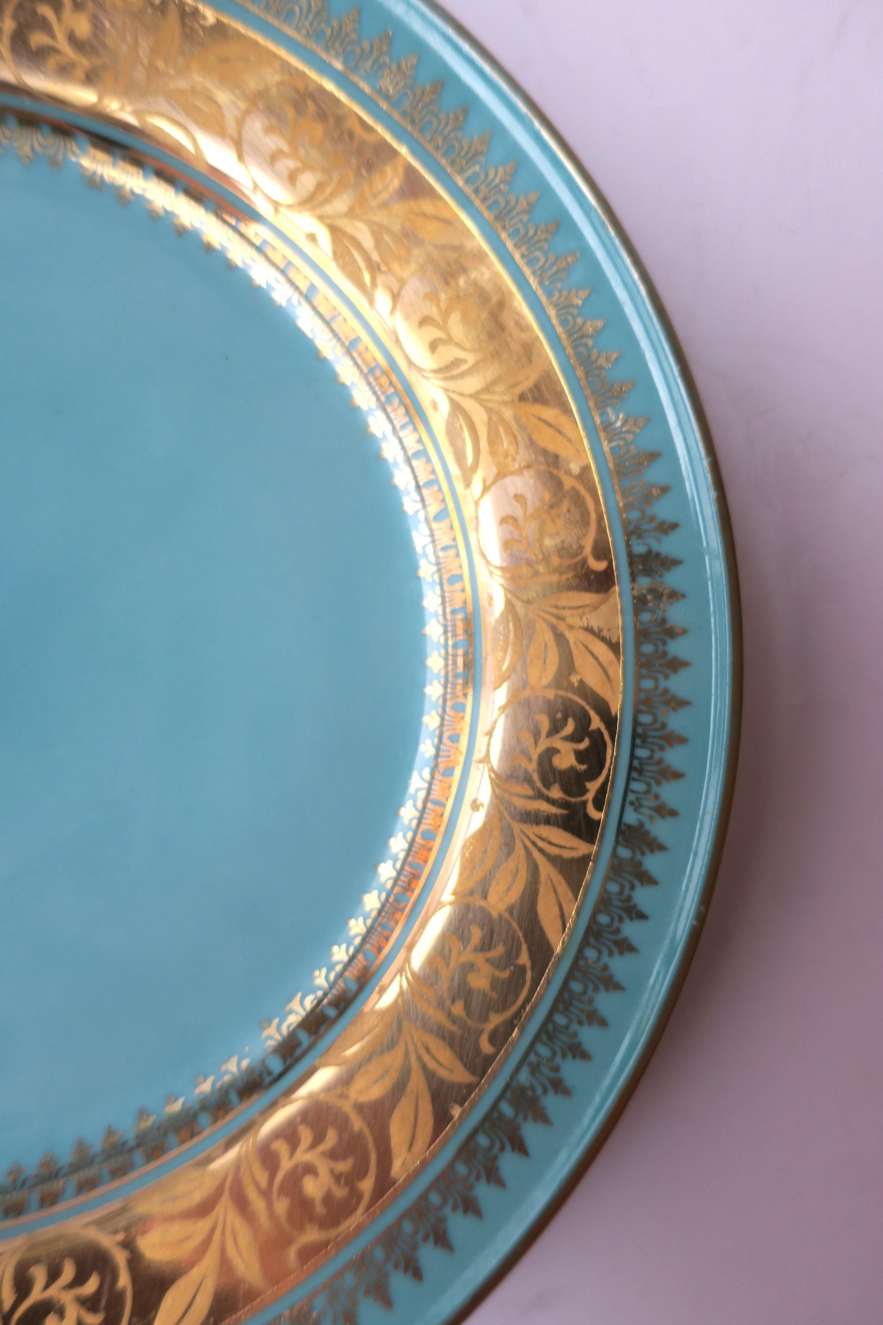 20th Century German Turquoise Blue and Gold Porcelain Plate