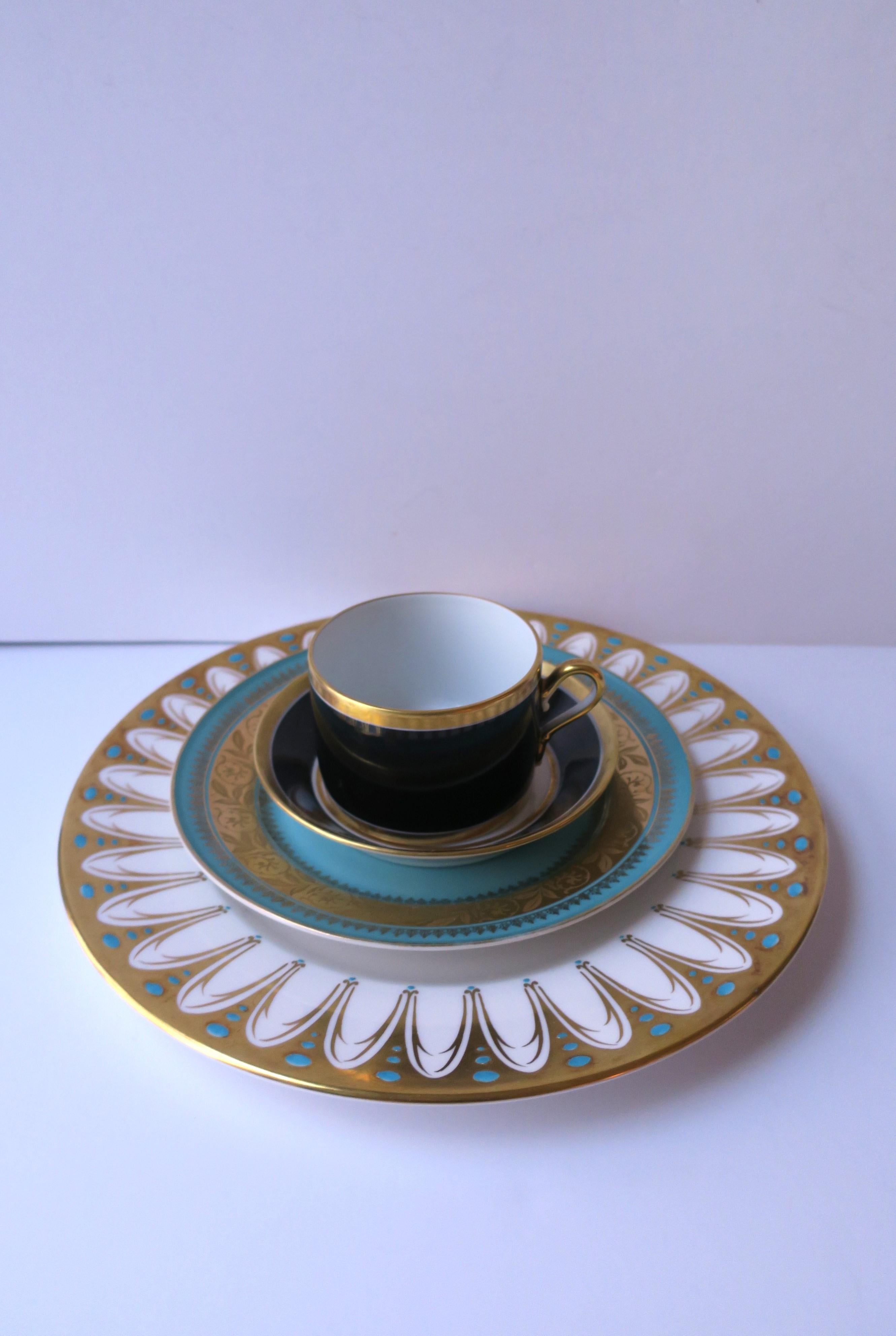 German Turquoise Blue and Gold Porcelain Plate 1