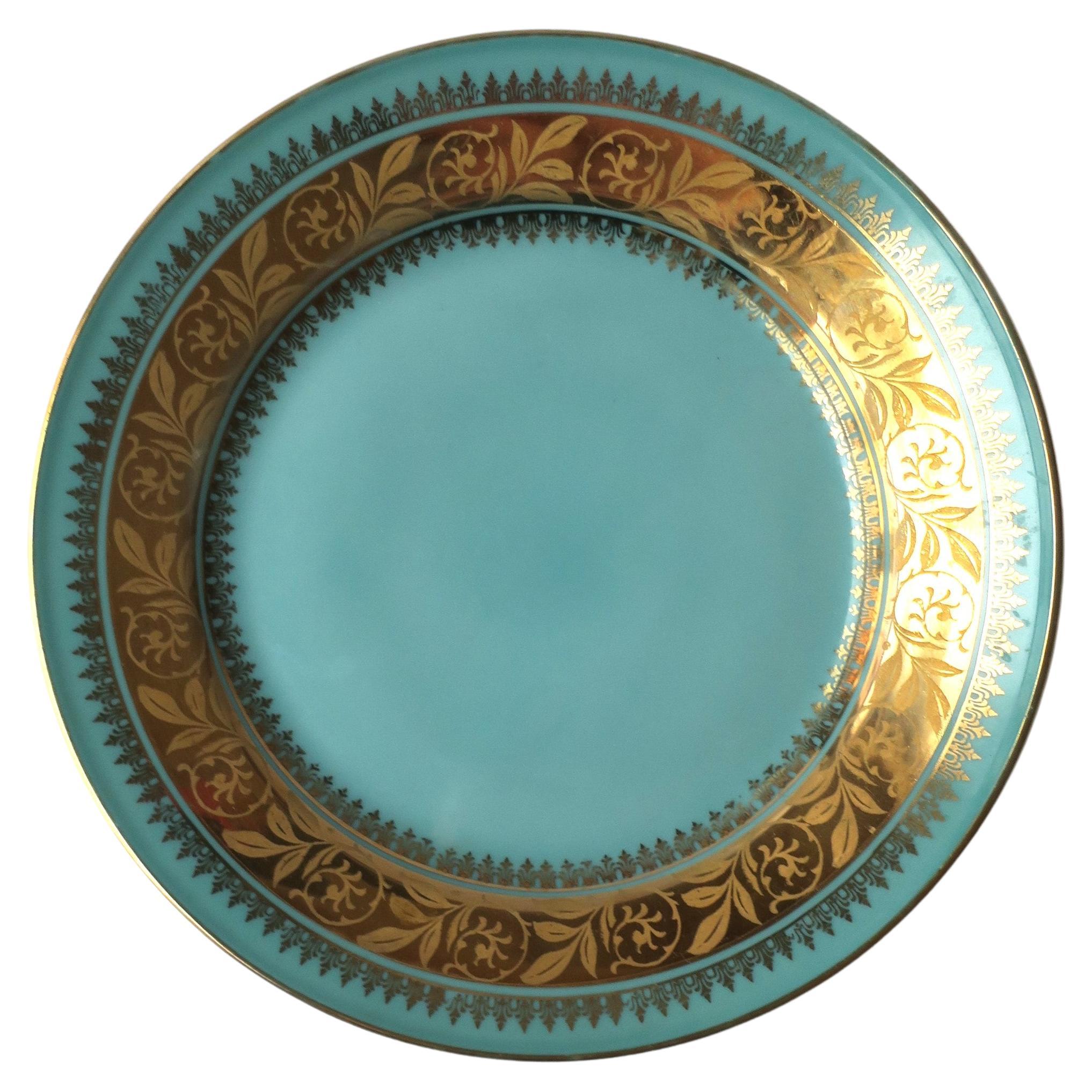 German Turquoise Blue and Gold Porcelain Plate