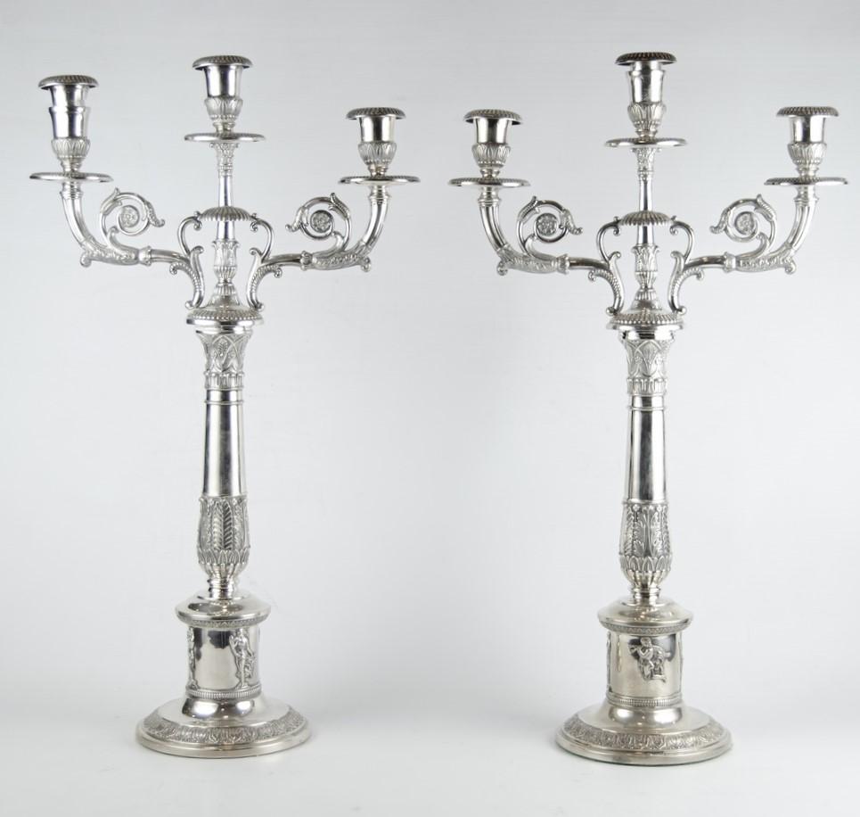 Empire German Two Chandeliers Silver, Friedlander Brothers, Germany, circa 1890 For Sale