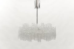 German Two-Tiered Ice Glass Chandelier from Doria Leuchten, 1960s