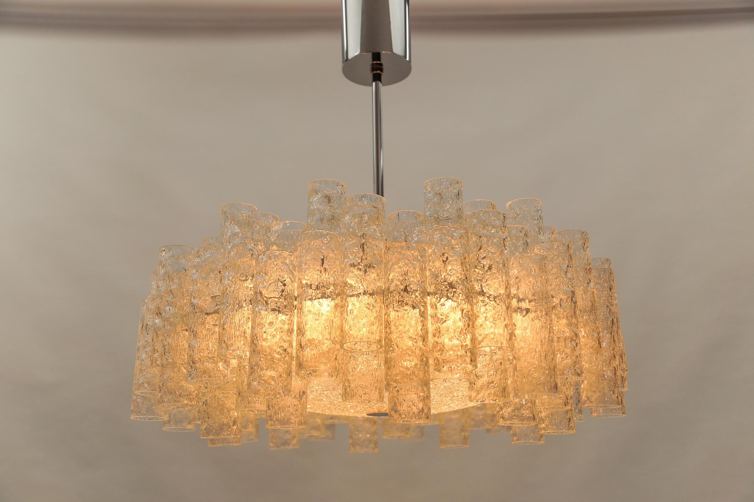 Mid-20th Century German Two-Tiered Ice Glass Chandelier from Doria Leuchten, 1960s For Sale