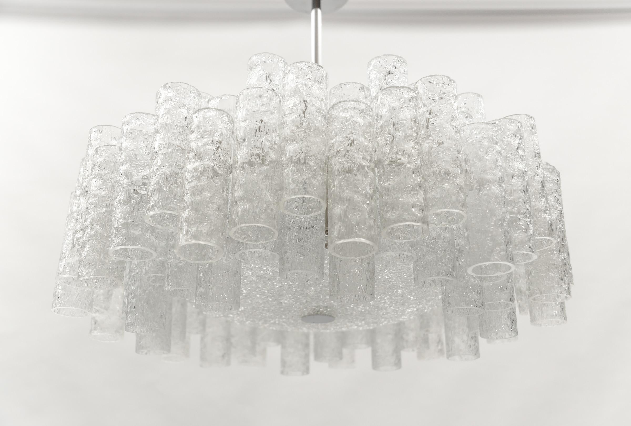 German Two-Tiered Ice Glass Chandelier from Doria Leuchten, 1960s For Sale 1