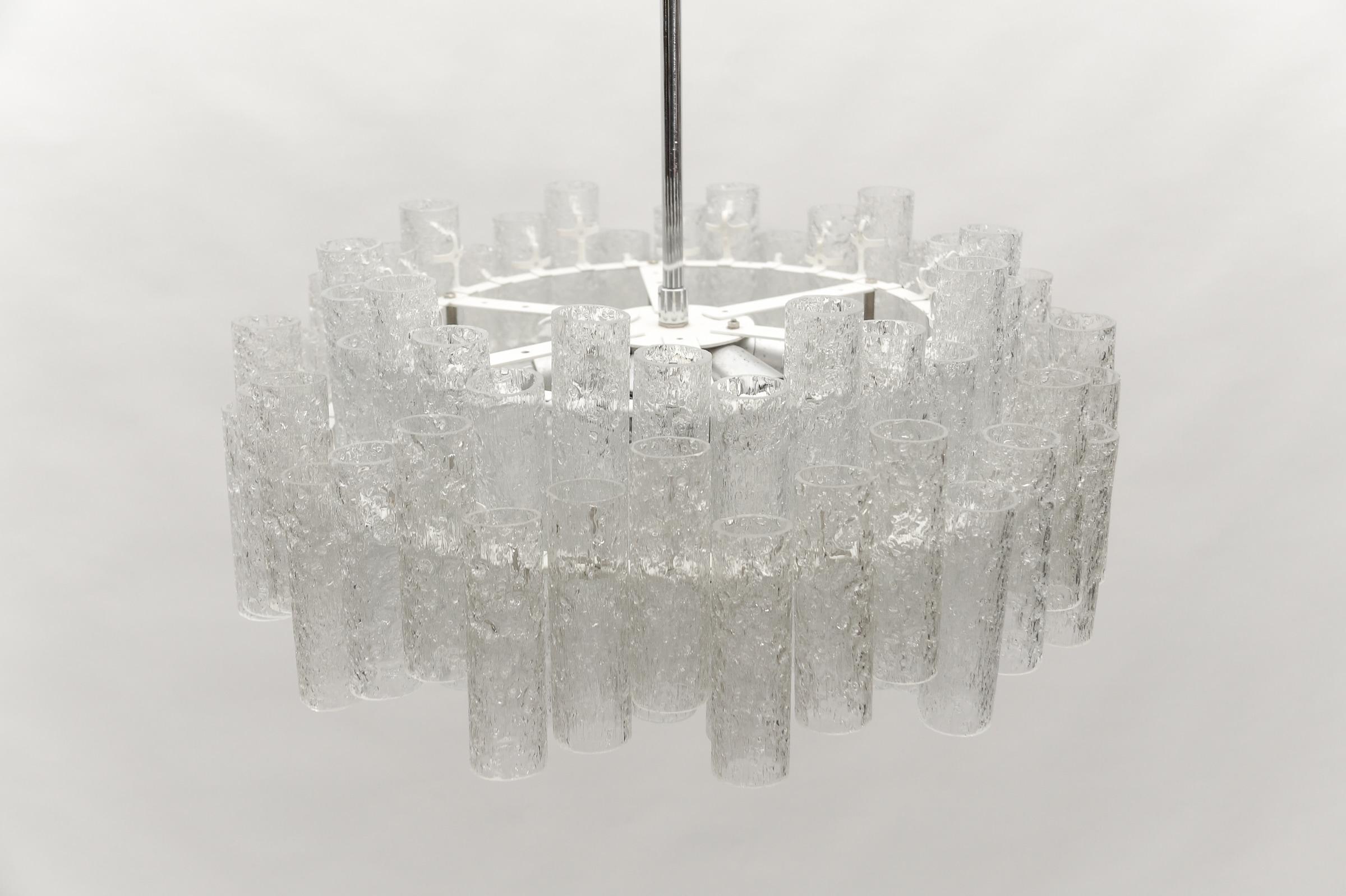 German Two-Tiered Ice Glass Chandelier from Doria Leuchten, 1960s For Sale 3