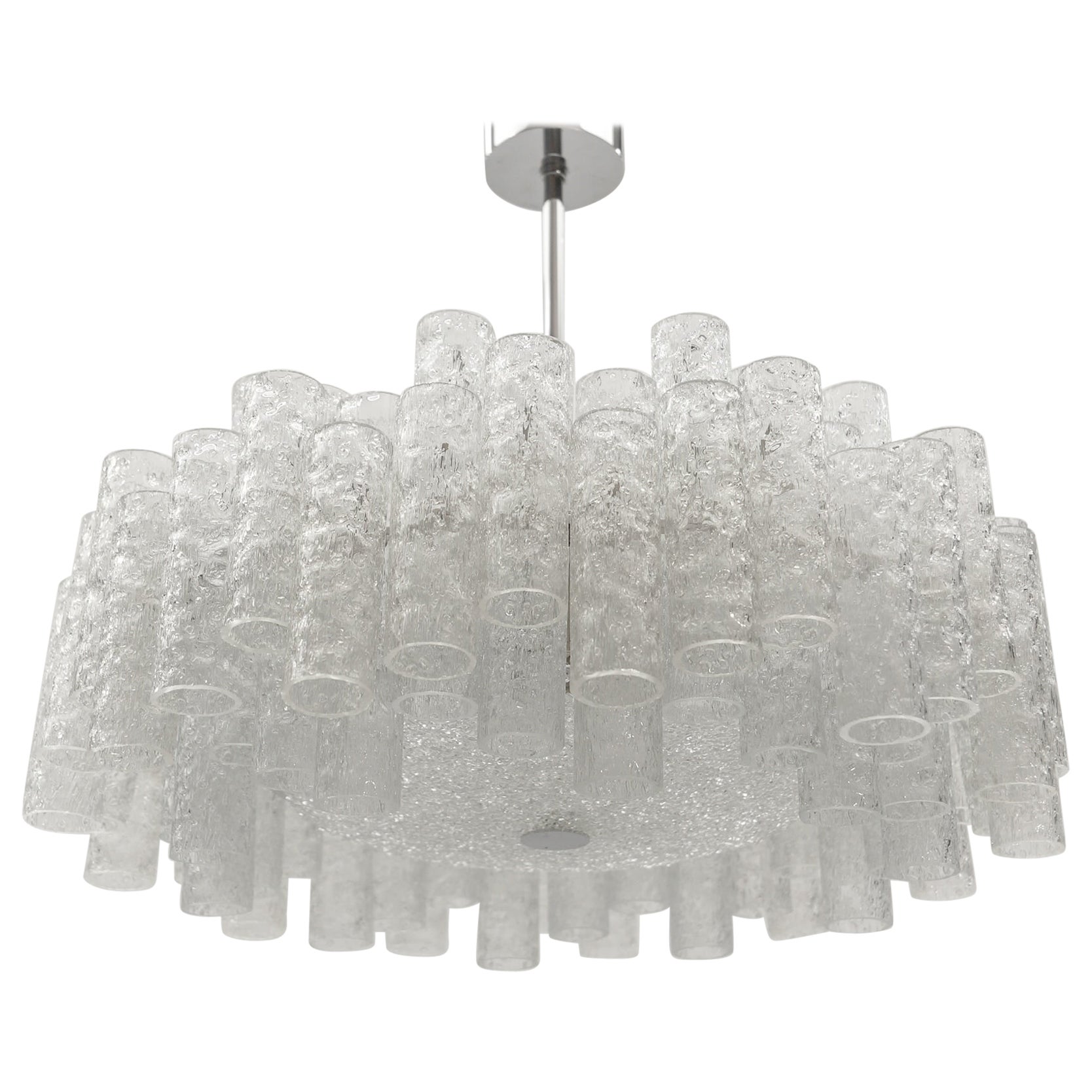 Lampadario tedesco a due piani in vetro di ghiaccio di Doria Leuchten, anni '60