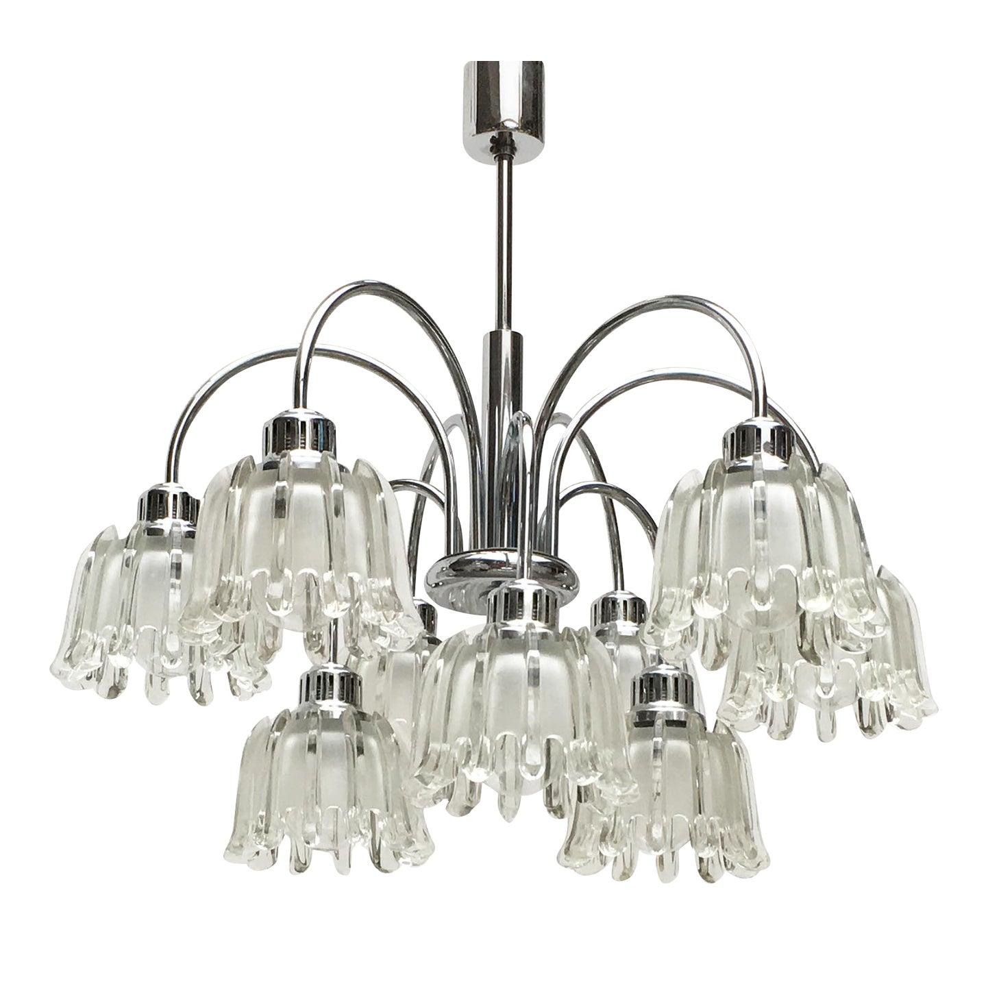 German Type 9471 Glass and Metal Chandelier from Richard Essig, 1970s