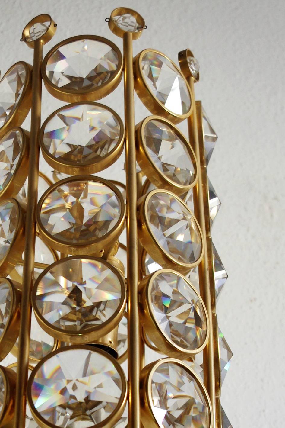 20th Century Unique German Vintage Crystal Glass and Brass Floor Lamp, 1950s For Sale