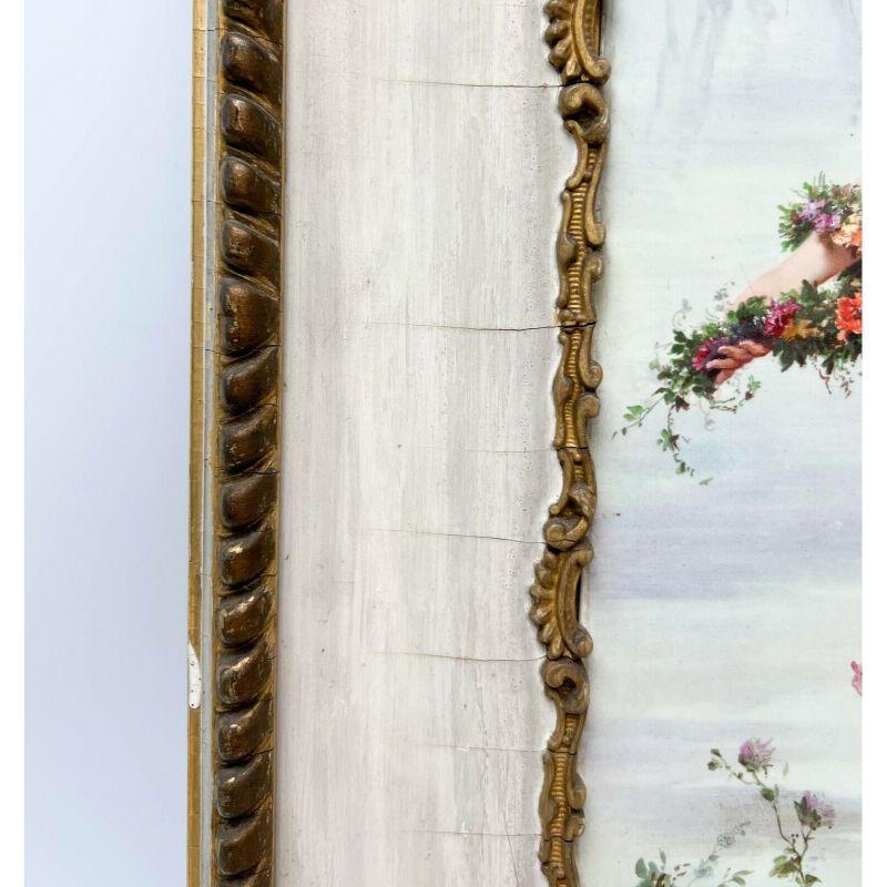 20th Century German Vienna Hand Painted Porcelain Plaque Flora in Period Viennese Frame For Sale