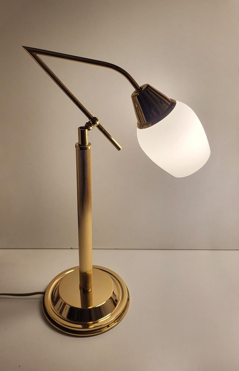 Hollywood Regency German Vintage Adjustable Brass and Glass Table Desk Lamp 1970s For Sale