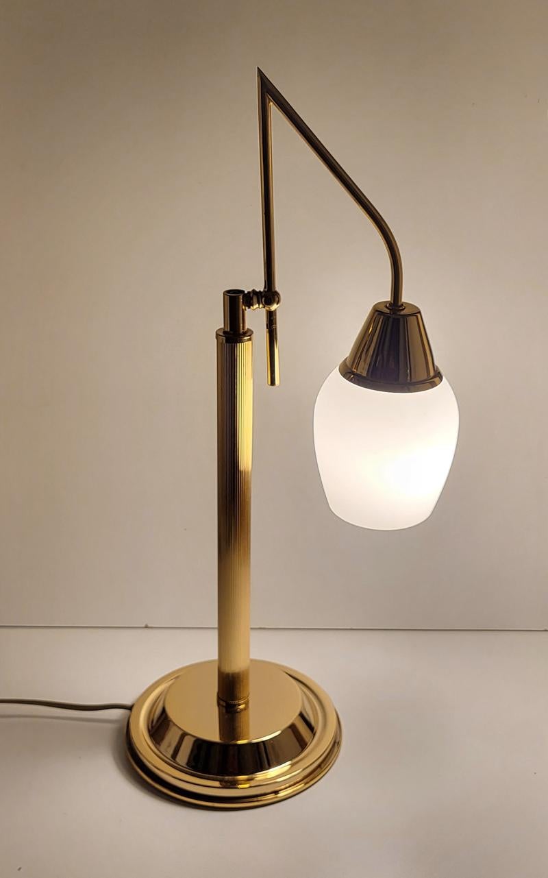 20th Century German Vintage Adjustable Brass and Glass Table Desk Lamp 1970s For Sale