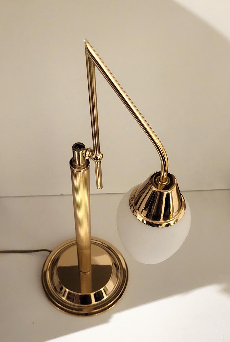 German Vintage Adjustable Brass and Glass Table Desk Lamp 1970s For Sale 3