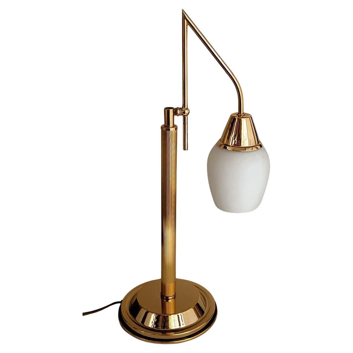 German Vintage Adjustable Brass and Glass Table Desk Lamp 1970s For Sale
