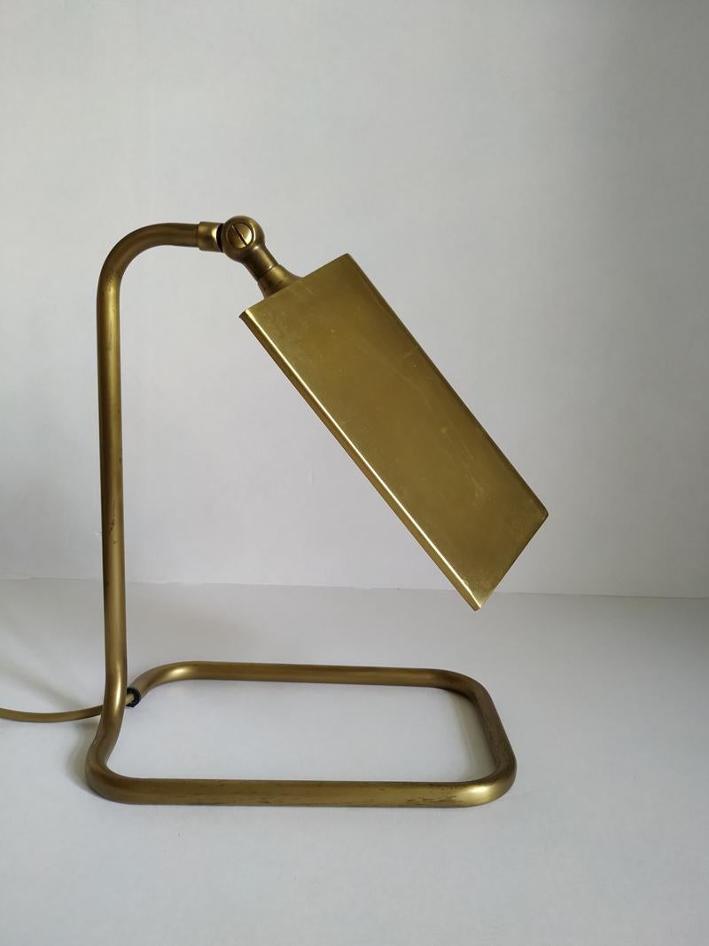Brushed One of 2 German Vintage Adjustable Solid Brass Desk Lamp by Florian Schulz 1960s