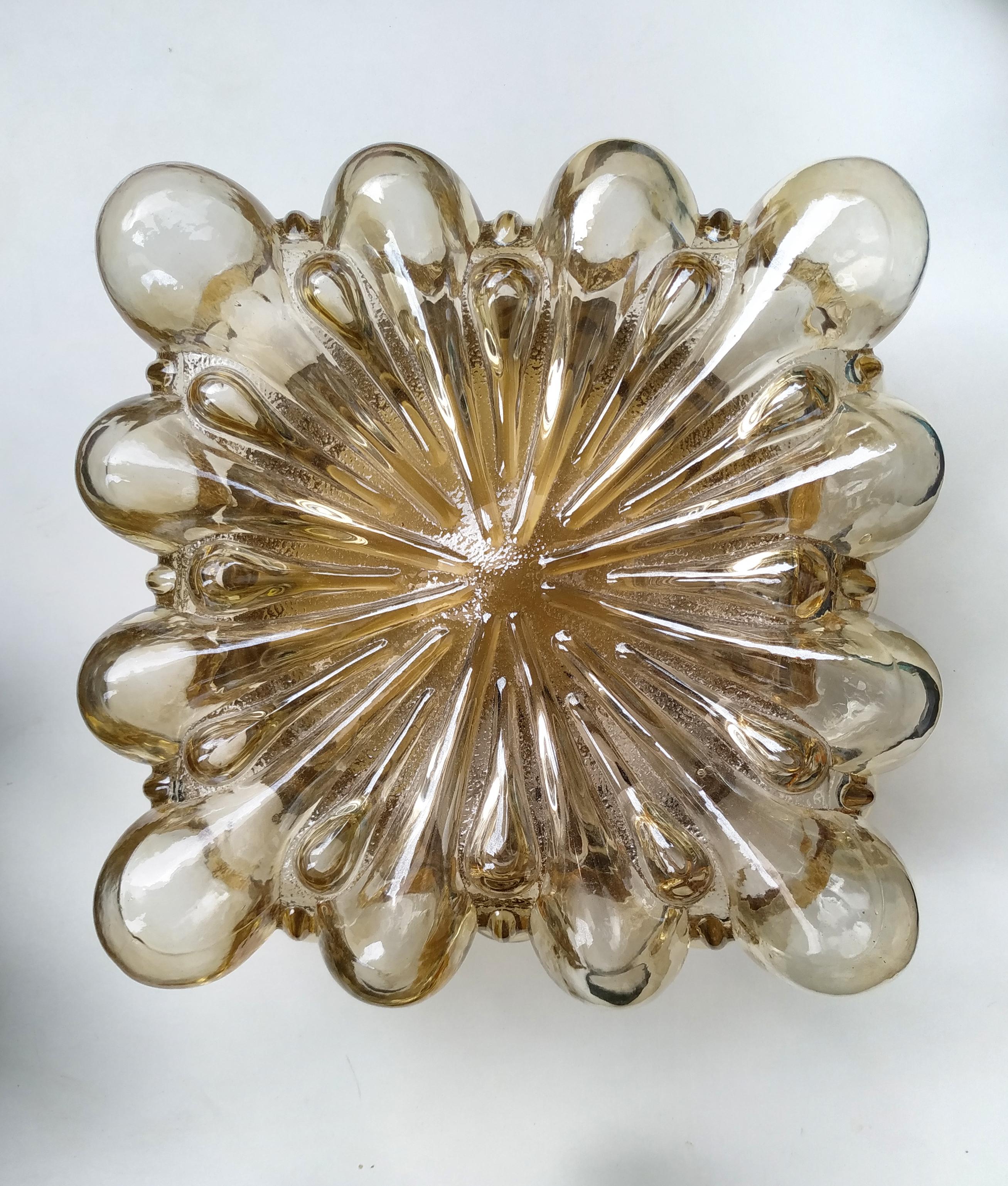 Mid-20th Century German Vintage Amber Glass Ceiling or Wall Light Flushmount Sconce, 1960s For Sale