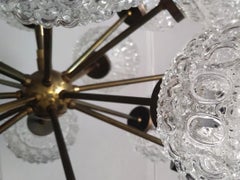 Lustre à suspension allemand vintage en laiton et verre, années 1960