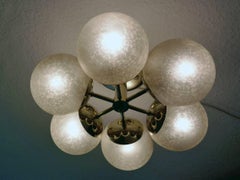 German Vintage Brass and Glass Sputnik Flushmount Light Chandelier, 1960s