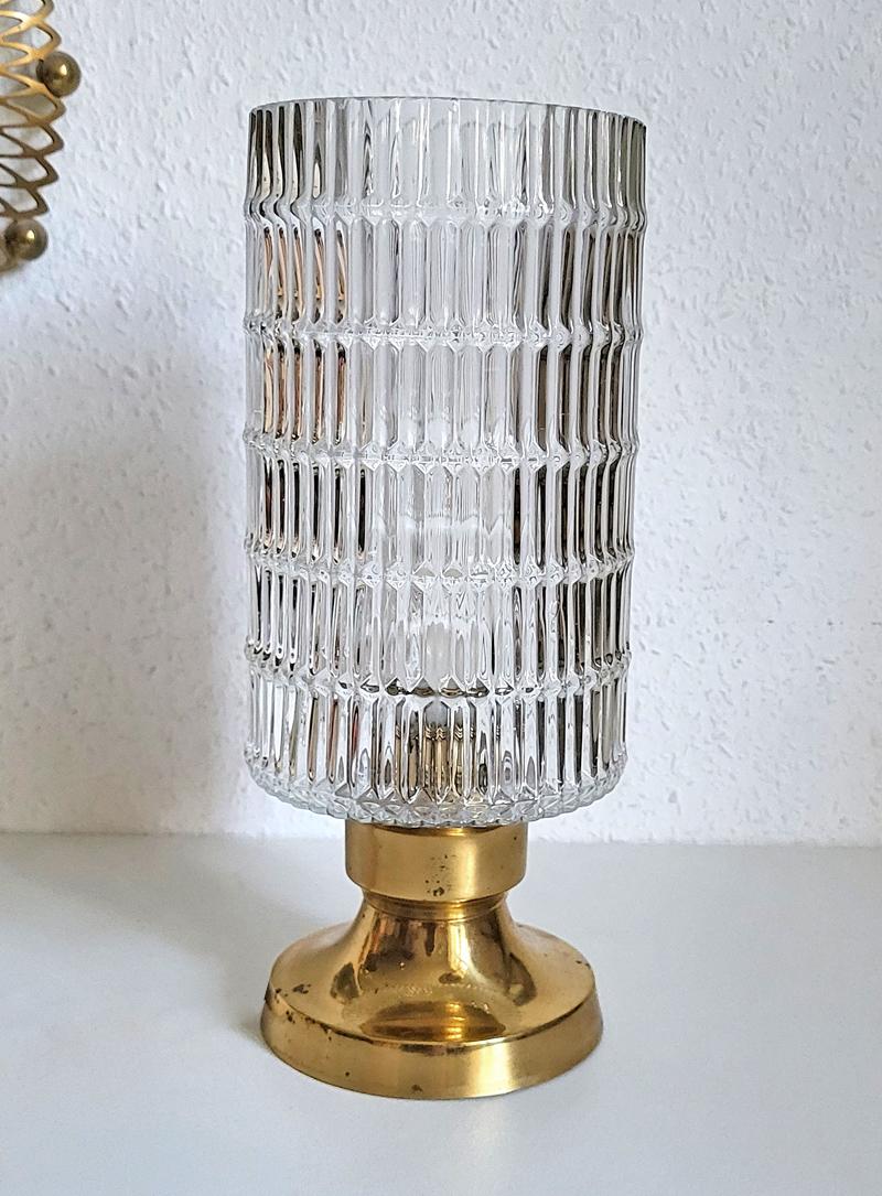Beautiful vintage brass and clear (white) structure glass table light.
Germany, 1960s.
