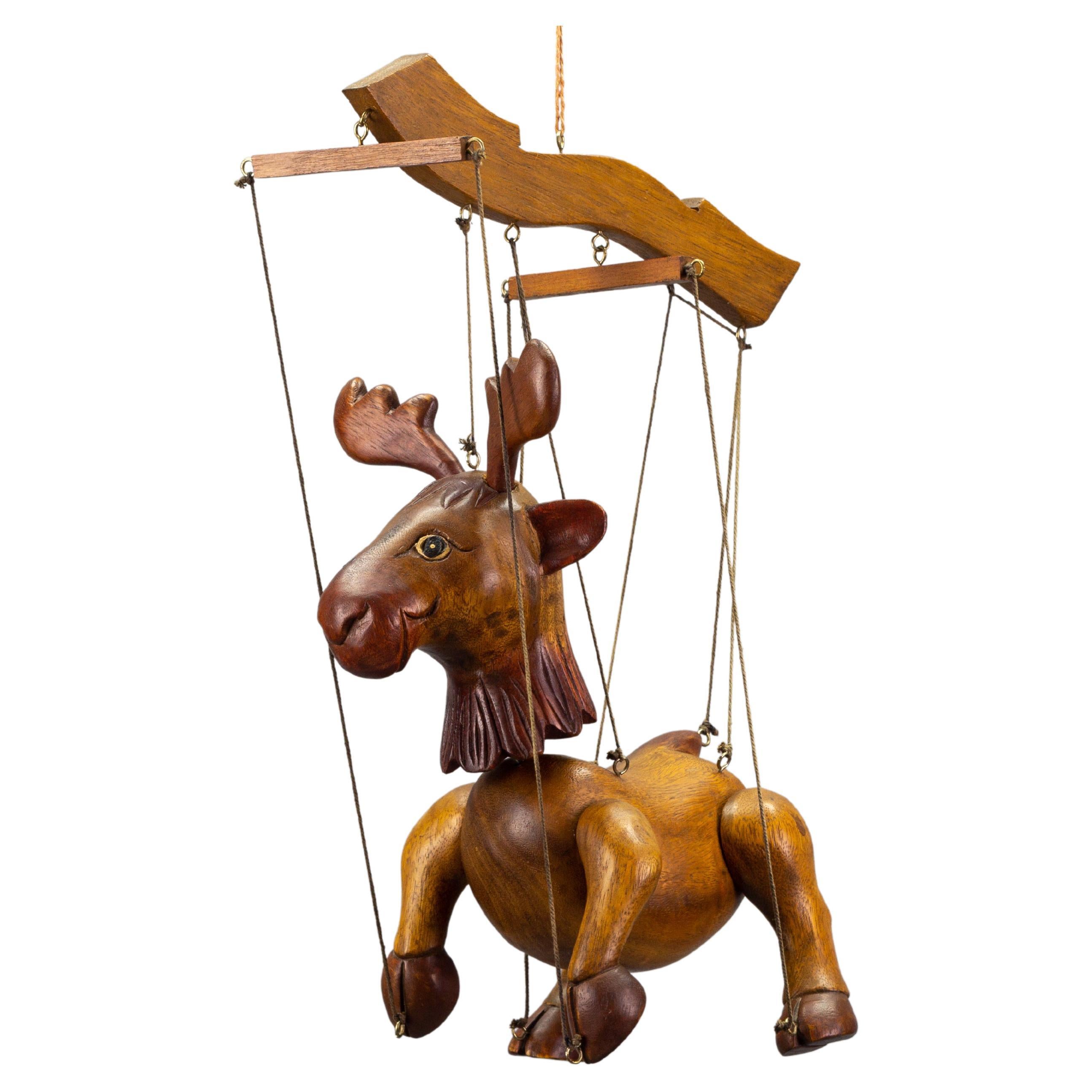German Vintage Carved Wooden Moose Puppet at 1stDibs