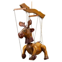 German Retro Carved Wooden Moose Marionette Puppet