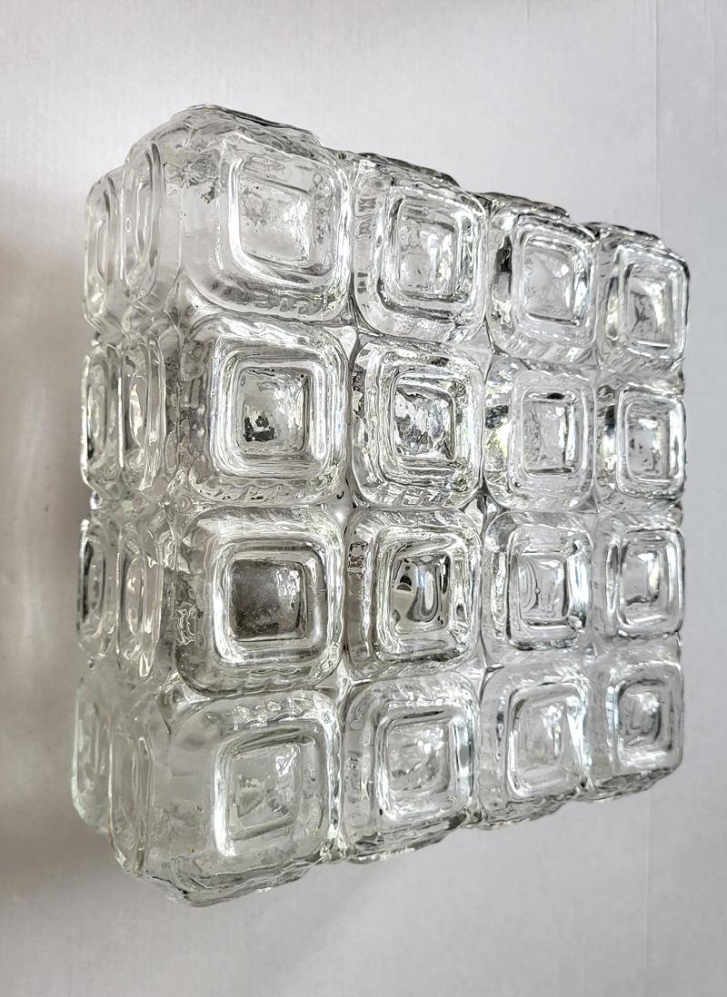 Mid-20th Century German Vintage Geometric Glass Ceiling or Wall Light Flush Mount, 1960s For Sale