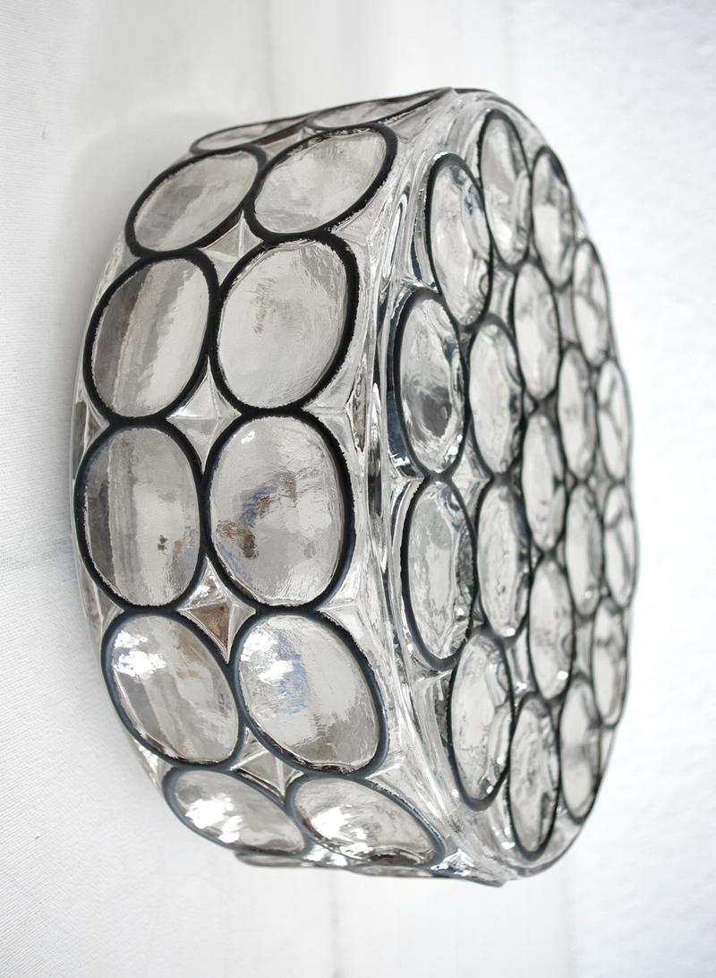 German Vintage Geometric Glass Ceiling or Wall Lights Flushmounts, 1960s In Good Condition For Sale In Berlin, DE