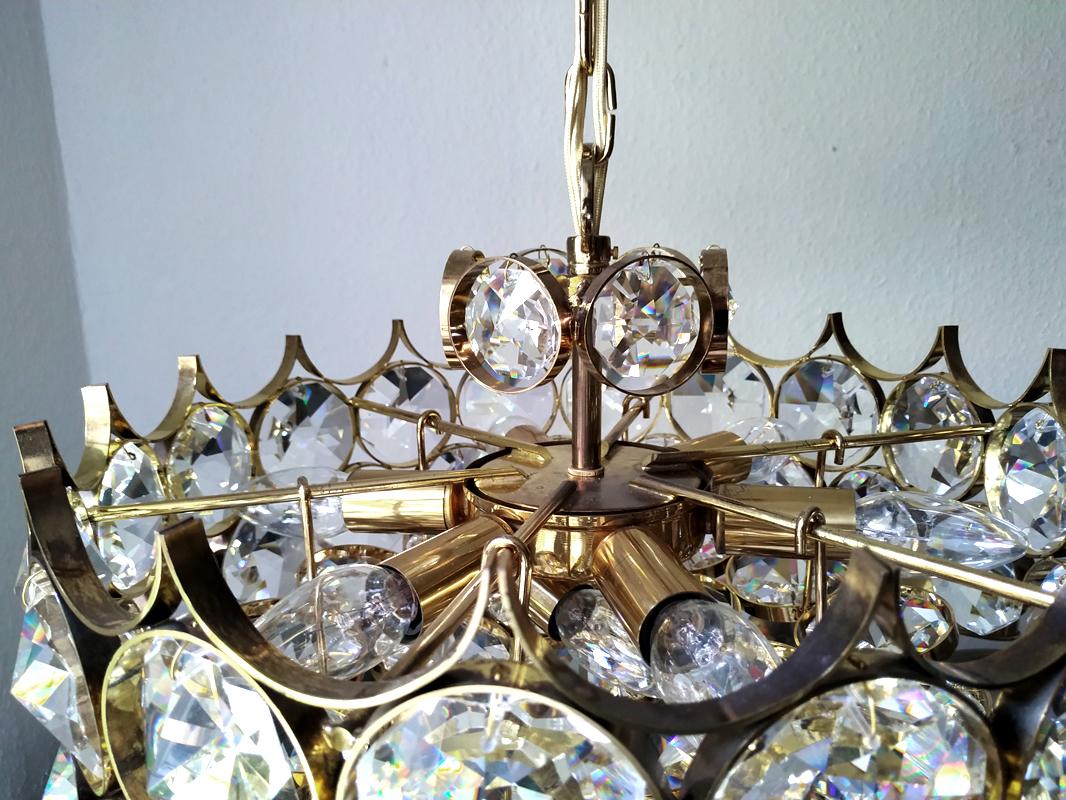 20th Century Mid Century German Vintage Gilt Brass and Glass Ceiling Light Chandelier, 1960s For Sale