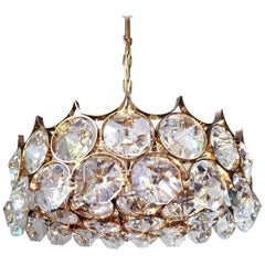 Mid Century German Vintage Gilt Brass and Glass Ceiling Light Chandelier, 1960s