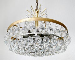 German Vintage Gilt Brass and Glass Ceiling Light Pendant Chandelier, 1960s