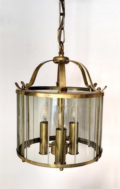 German Vintage Glass and Brass Lantern Pendant Light Chandelier 1960s