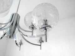 Plafonnier à suspension allemand vintage en verre et chrome, années 1970