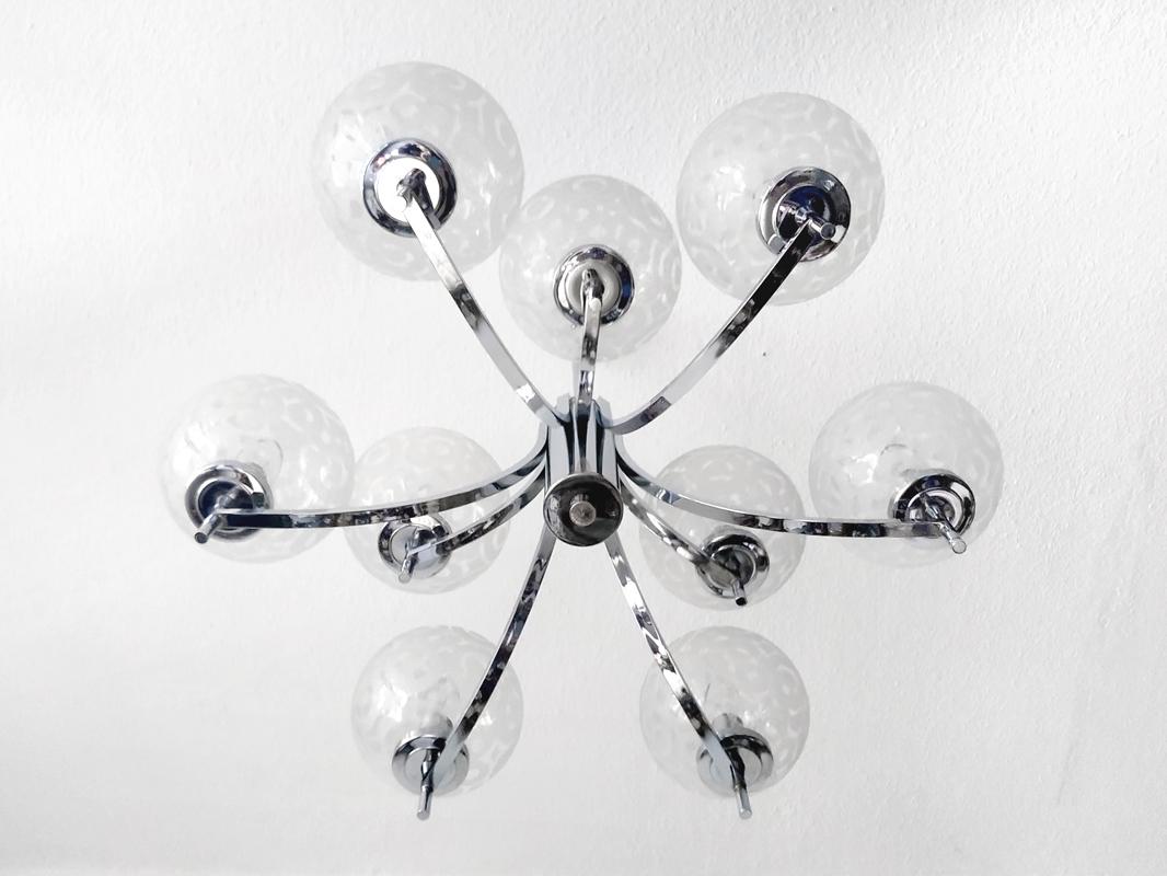 German Vintage Glass and Chrome Ceiling Light Chandelier Pendant, 1970s For Sale 1