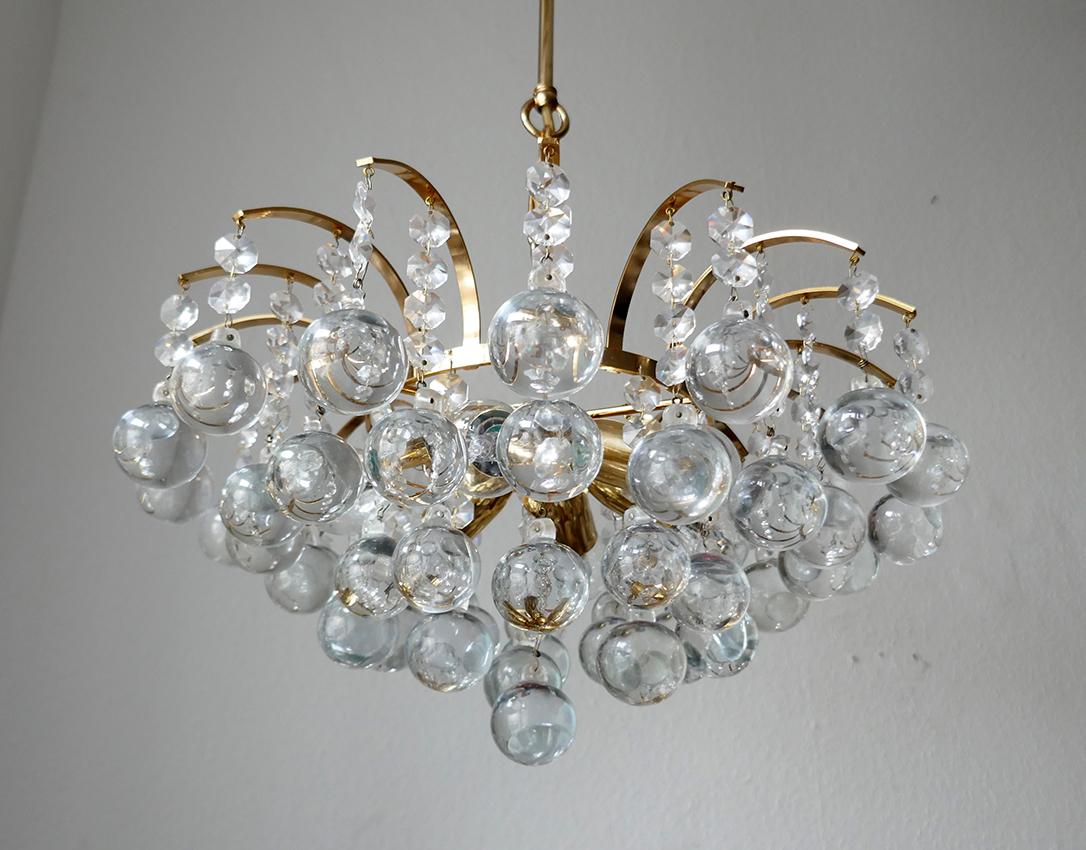 Mid-20th Century German Vintage Gold-Plated Pendant Light Chandelier, 1960s For Sale