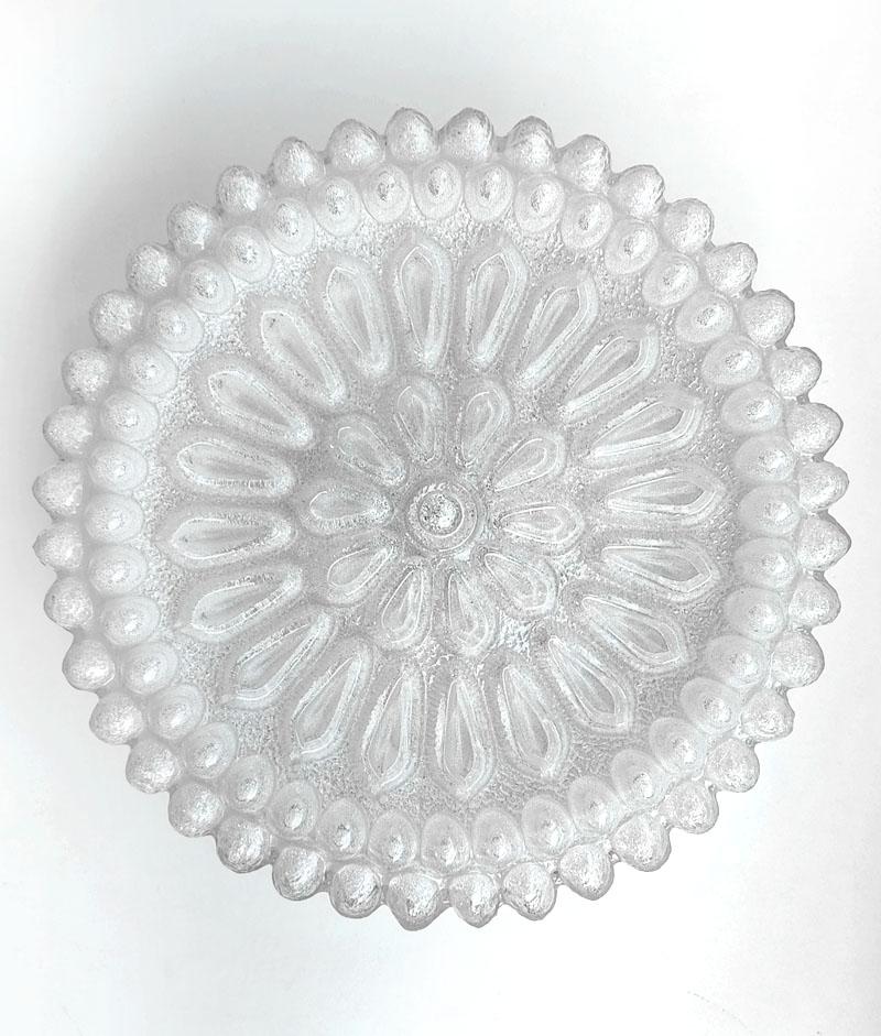 Lovely clear white crystal blown glass flush mount,
Germany, 1960s.
Lamp sockets: 2.
  